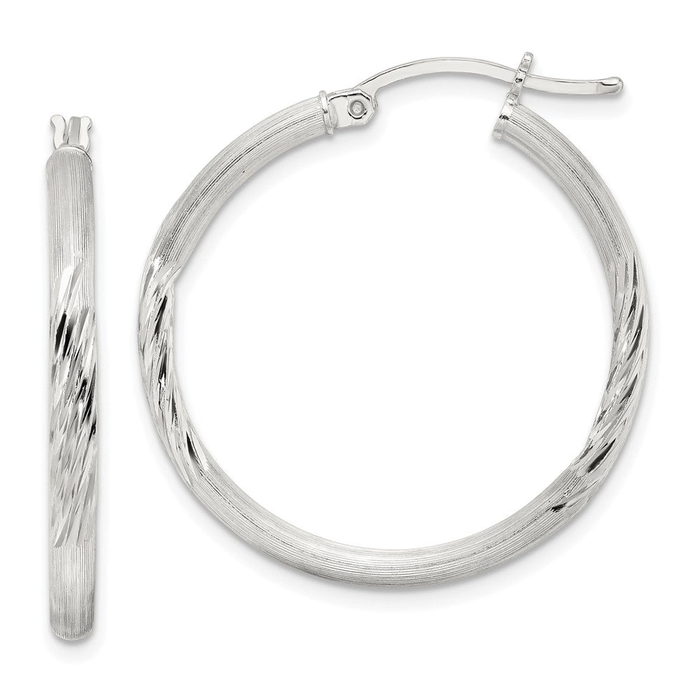 Sterling Silver 2.5mm Polished Satin Diamond-cut Hoop Earrings