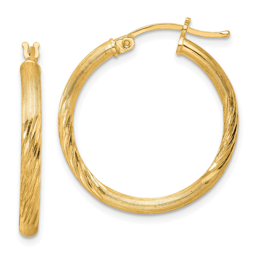 Yellow Gold-plated Sterling Silver 2.5mm Polished Satin Diamond-cut Hoop Earrings
