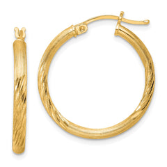 Yellow Gold-plated Sterling Silver 2.5mm Polished Satin Diamond-cut Hoop Earrings