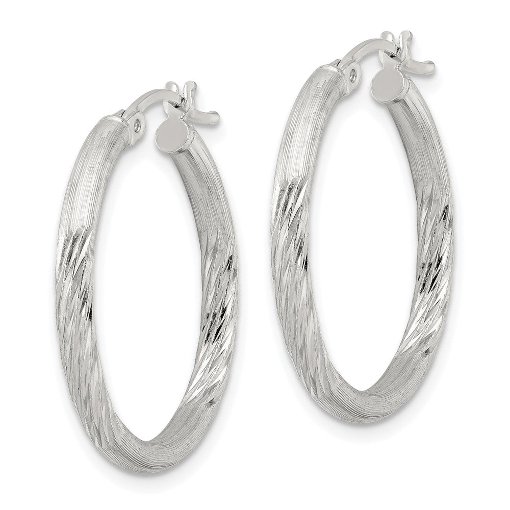 Sterling Silver 2.5mm Polished Satin Diamond-cut Hoop Earrings