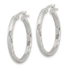 Sterling Silver 2.5mm Polished Satin Diamond-cut Hoop Earrings