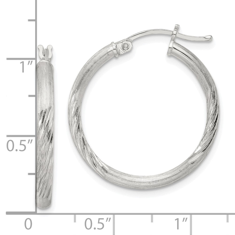 Sterling Silver 2.5mm Polished Satin Diamond-cut Hoop Earrings