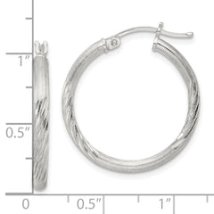 Sterling Silver 2.5mm Polished Satin Diamond-cut Hoop Earrings