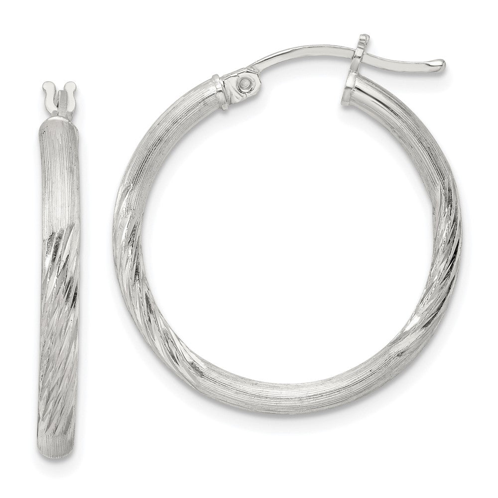 Sterling Silver 2.5mm Polished Satin Diamond-cut Hoop Earrings