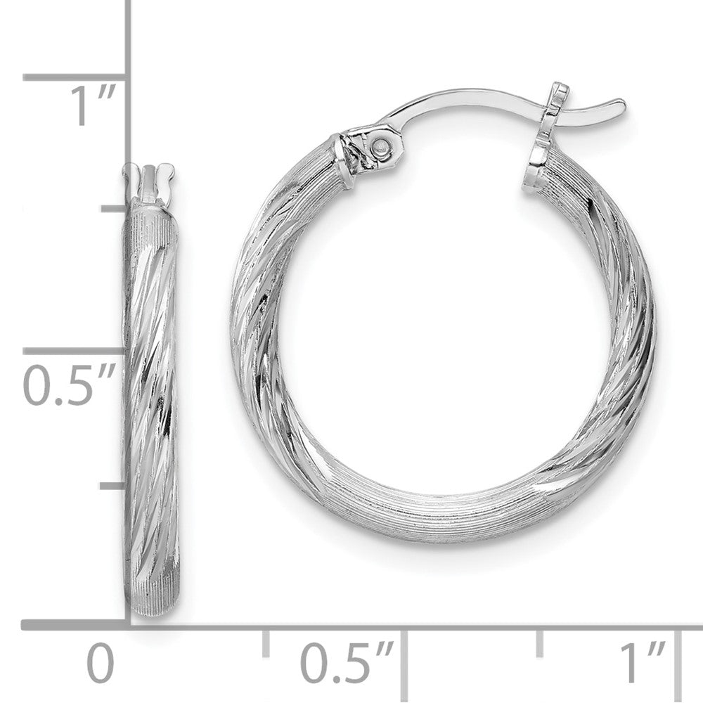 Rhodium-plated Sterling Silver 2.5mm Polished Satin Diamond-cut Hoop Earrings