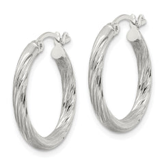 Sterling Silver 2.5mm Polished Satin Diamond-cut Hoop Earrings