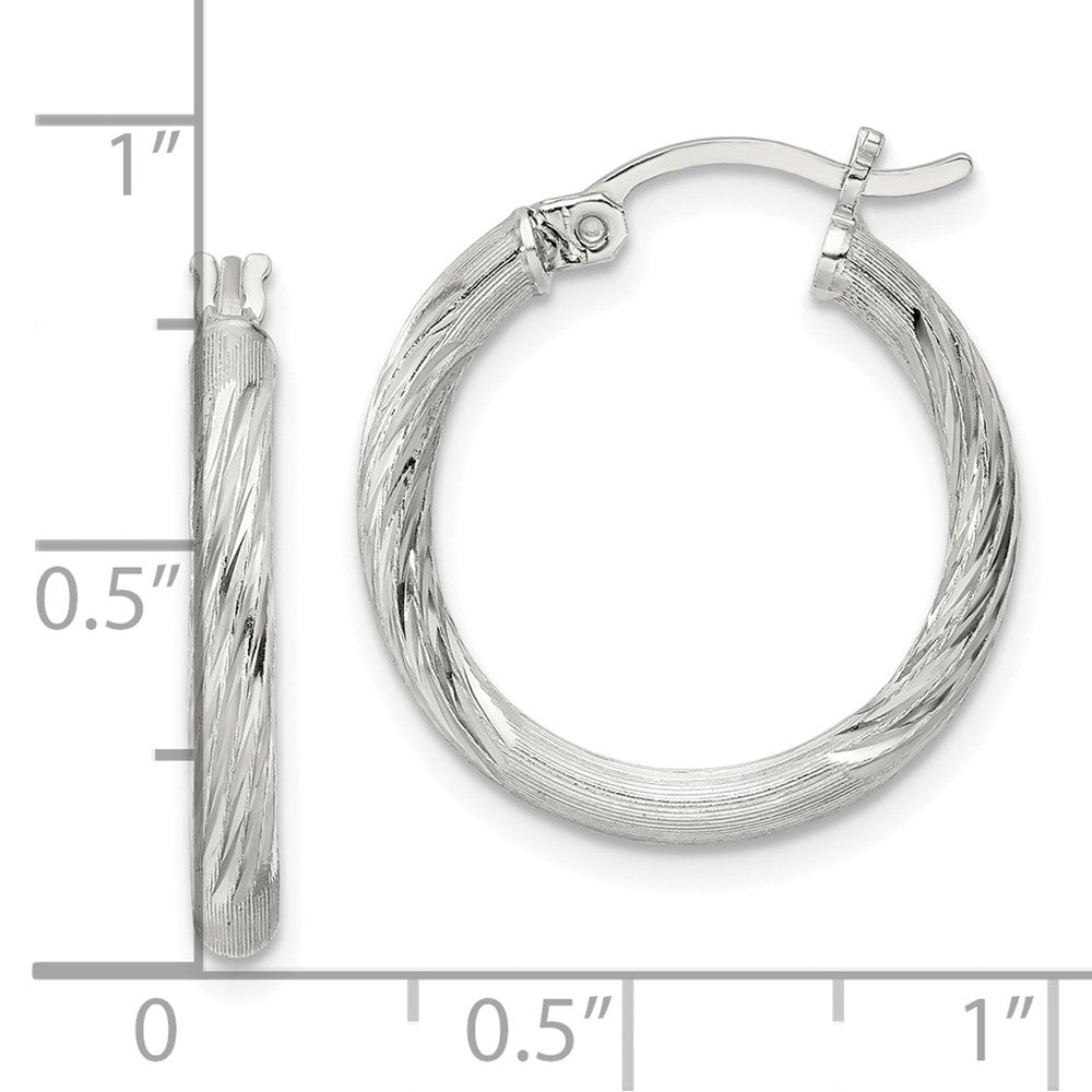 Sterling Silver 2.5mm Polished Satin Diamond-cut Hoop Earrings