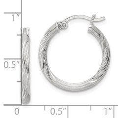 Sterling Silver 2.5mm Polished Satin Diamond-cut Hoop Earrings