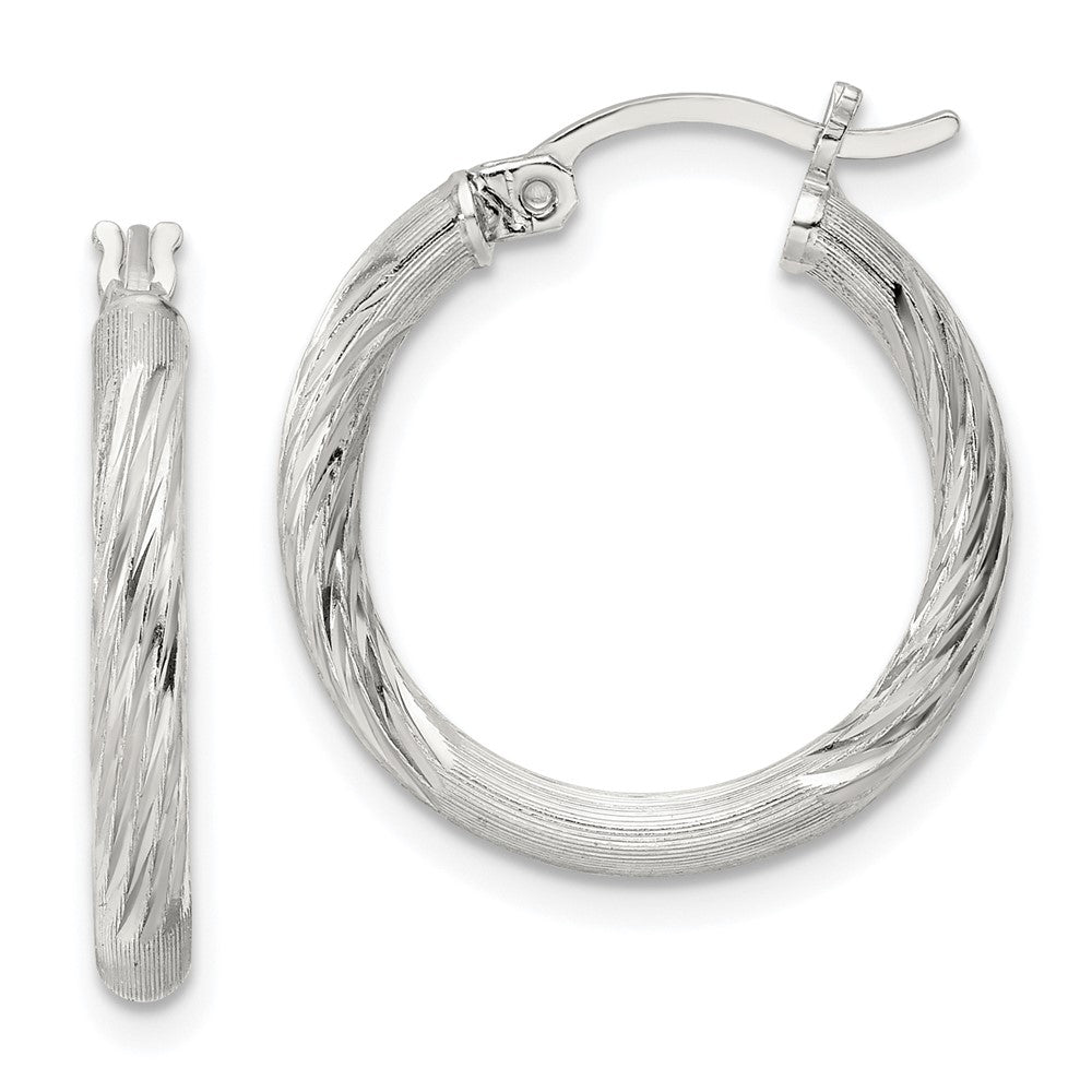 Sterling Silver 2.5mm Polished Satin Diamond-cut Hoop Earrings