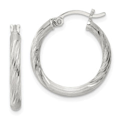 Sterling Silver 2.5mm Polished Satin Diamond-cut Hoop Earrings