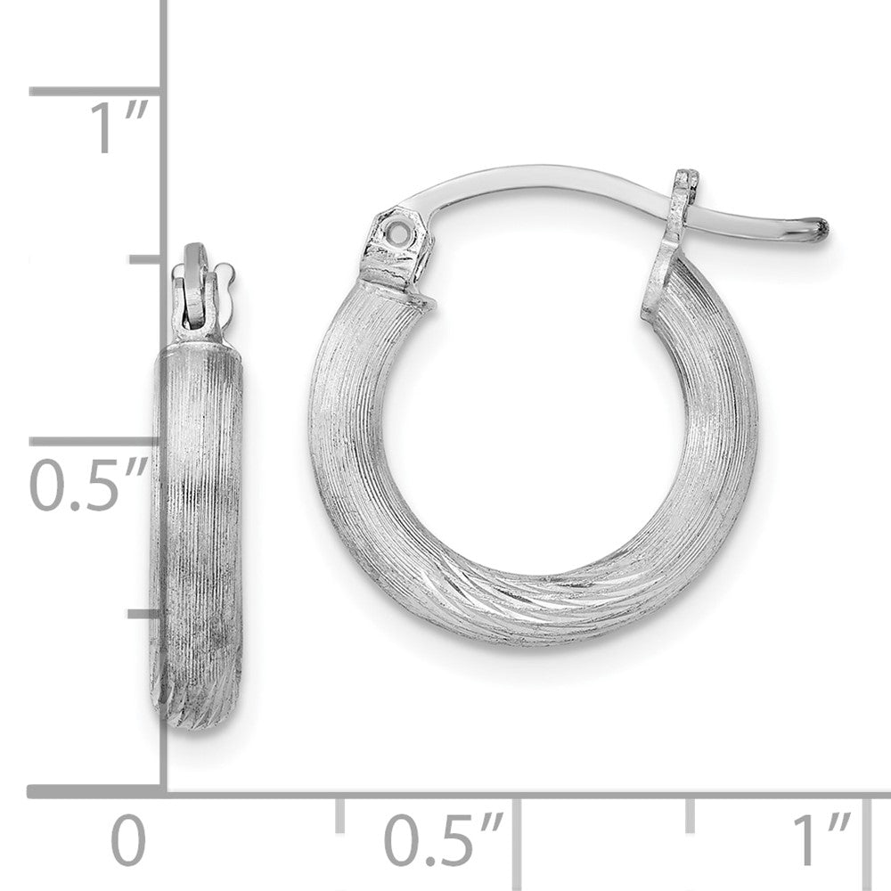 Rhodium-plated Sterling Silver 3mm Polished Satin Diamond-cut Hoop Earrings