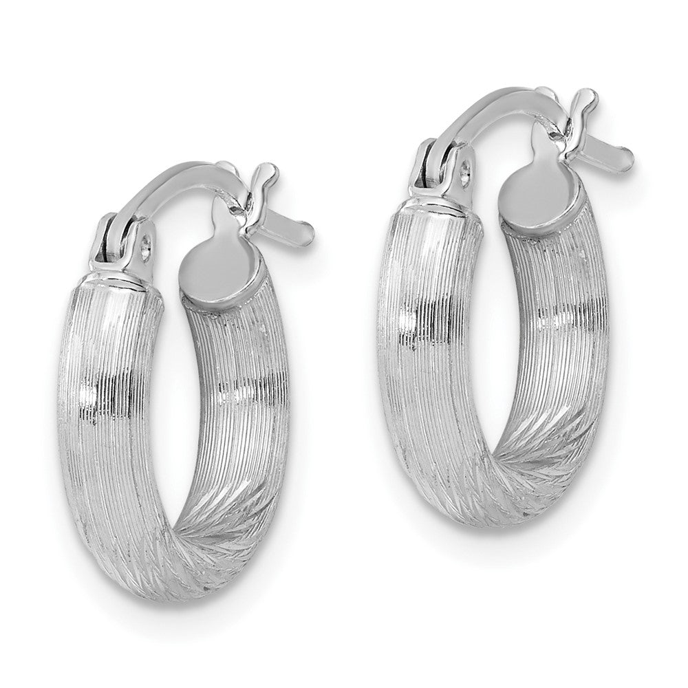 Rhodium-plated Sterling Silver 3mm Polished Satin Diamond-cut Hoop Earrings