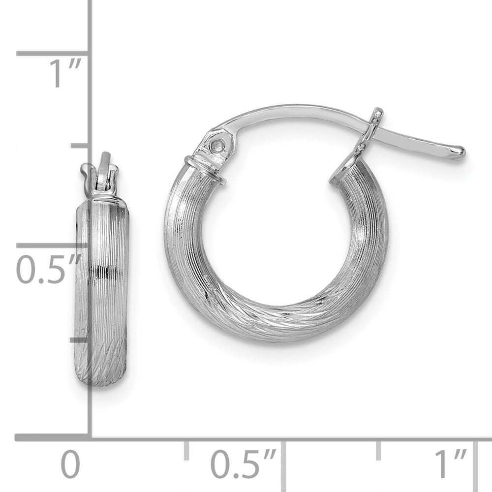 Rhodium-plated Sterling Silver 3mm Polished Satin Diamond-cut Hoop Earrings