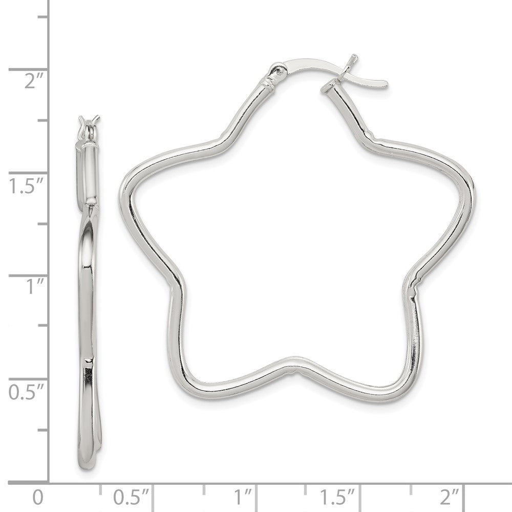 Rhodium-plated Sterling Silver 2mm Star Hoop Earrings
