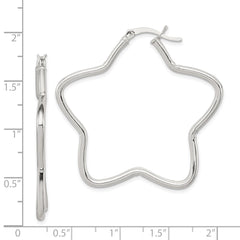 Rhodium-plated Sterling Silver 2mm Star Hoop Earrings
