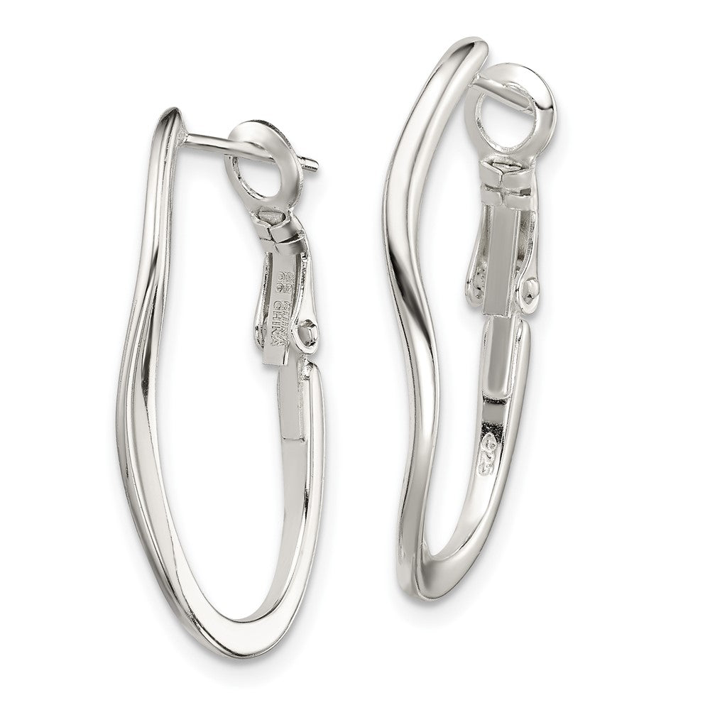 Sterling Silver Polished Wavy Omega Back Hoop Earrings