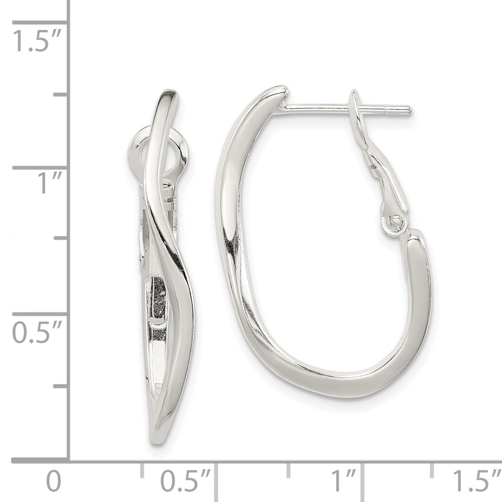 Sterling Silver Polished Wavy Omega Back Hoop Earrings