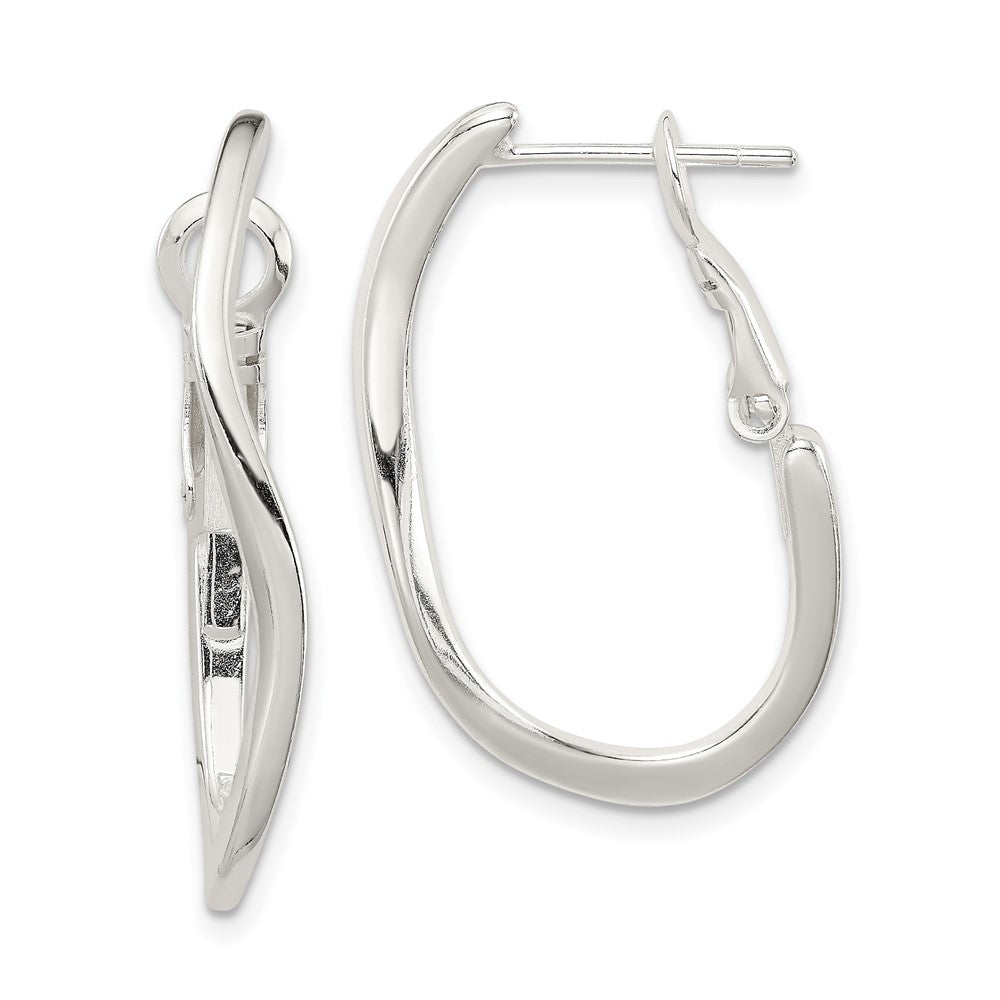 Sterling Silver Polished Wavy Omega Back Hoop Earrings