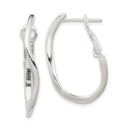Sterling Silver Polished Wavy Omega Back Hoop Earrings