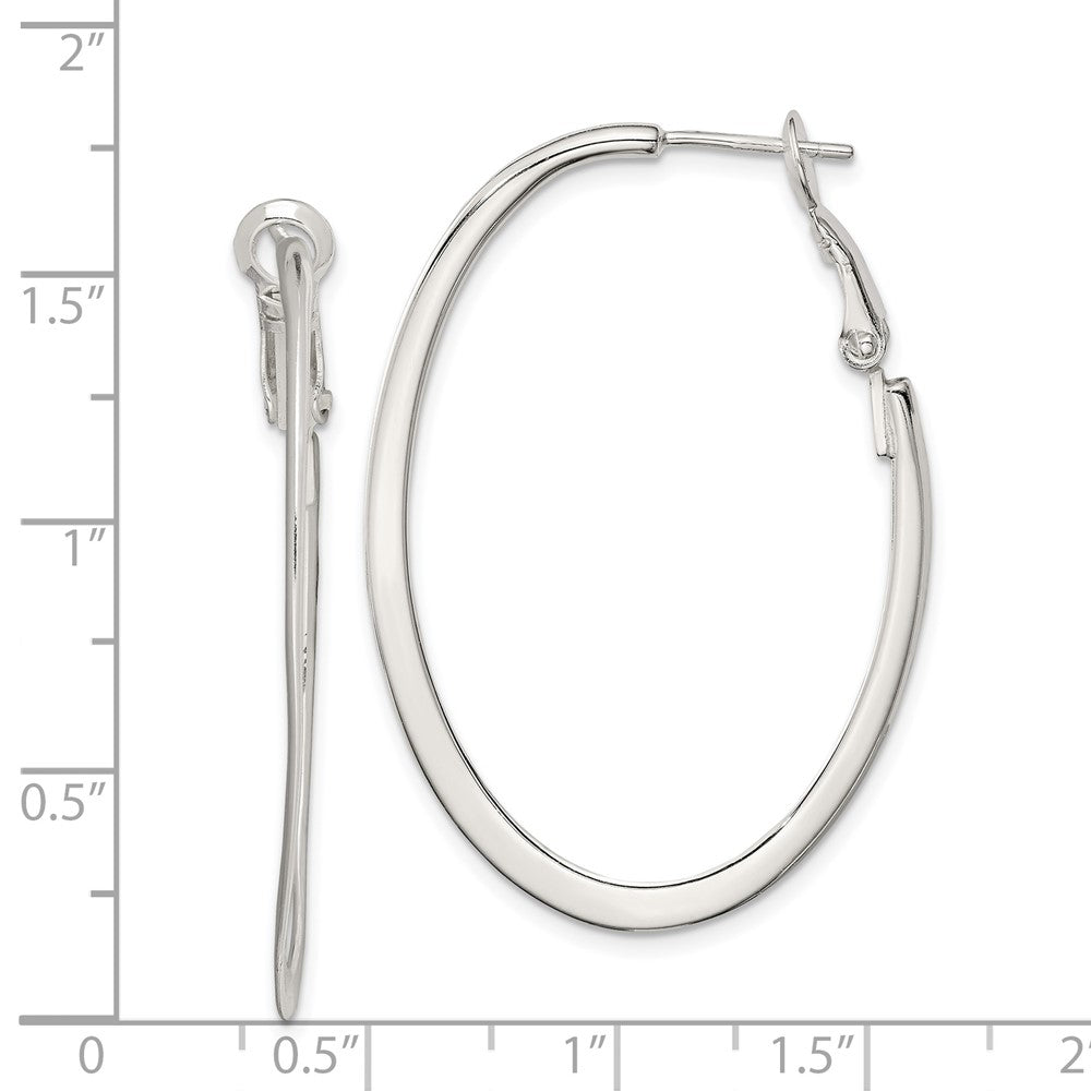 Sterling Silver 1.5mm Oval Omega Back Hoop Earrings
