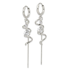 Sterling Silver Spiral CZ Dangle Hinged Hoop Earrings