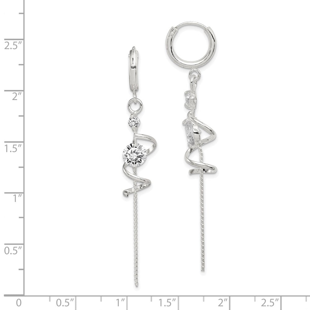 Sterling Silver Spiral CZ Dangle Hinged Hoop Earrings