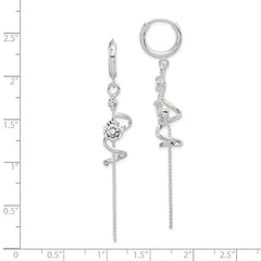 Sterling Silver Spiral CZ Dangle Hinged Hoop Earrings