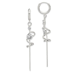 Sterling Silver Spiral CZ Dangle Hinged Hoop Earrings
