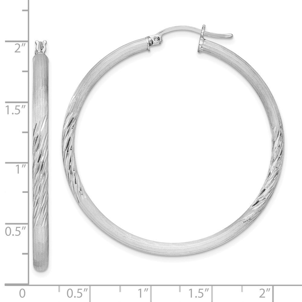 Rhodium-plated Sterling Silver 3mm Polished Satin Diamond-cut Hoop Earrings