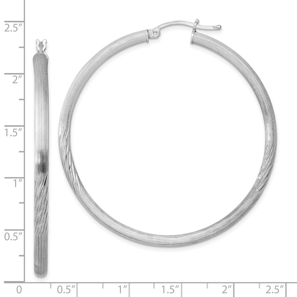 Rhodium-plated Sterling Silver 3mm Polished Satin Diamond-cut Hoop Earrings