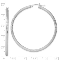 Rhodium-plated Sterling Silver 3mm Polished Satin Diamond-cut Hoop Earrings