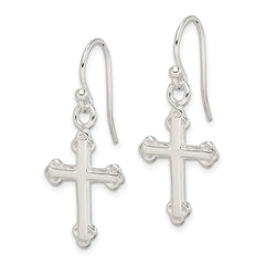Sterling Silver Polished Budded Cross Dangle Earrings