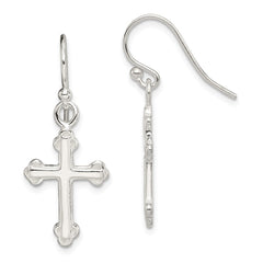 Sterling Silver Polished Budded Cross Dangle Earrings