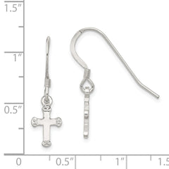 Sterling Silver Polished and Textured Cross Dangle Earrings