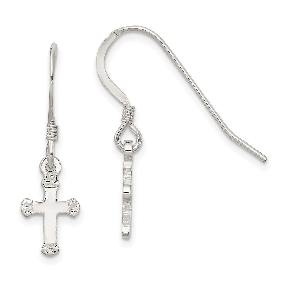 Sterling Silver Polished and Textured Cross Dangle Earrings
