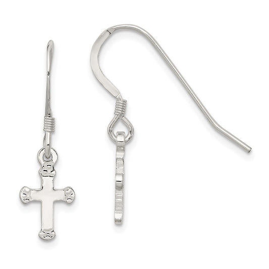 Sterling Silver Polished and Textured Cross Dangle Earrings
