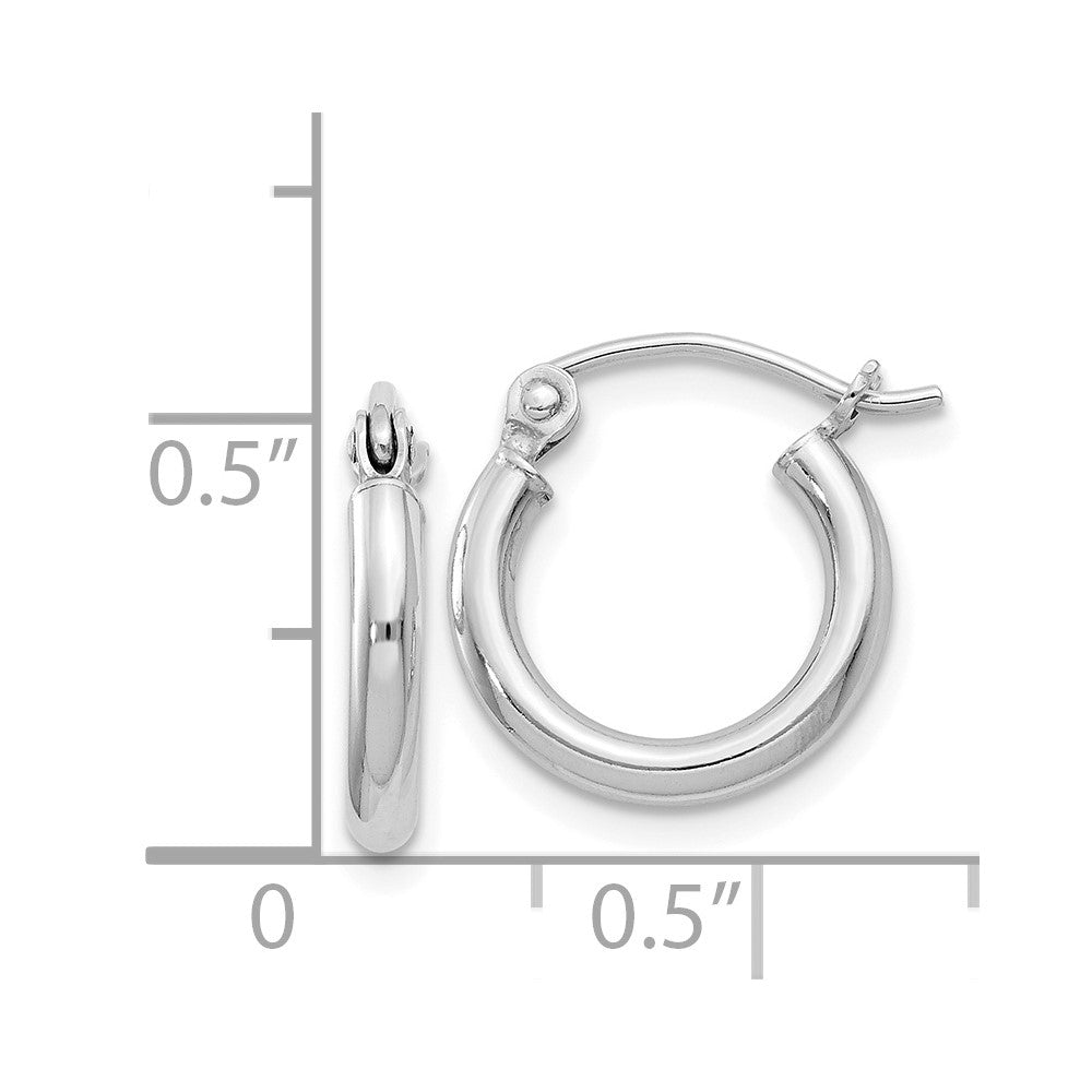 Rhodium-plated Sterling Silver 2mm Round Hoop Earrings