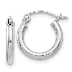 Rhodium-plated Sterling Silver 2mm Round Hoop Earrings