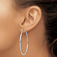 Rhodium-plated Sterling Silver 2mm Round Hoop Earrings