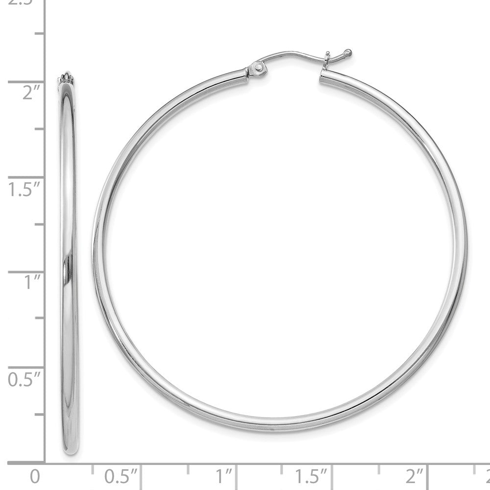 Rhodium-plated Sterling Silver 2mm Round Hoop Earrings