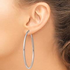 Rhodium-plated Sterling Silver 2mm Round Hoop Earrings