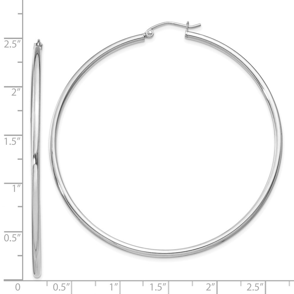 Rhodium-plated Sterling Silver 2mm Round Hoop Earrings