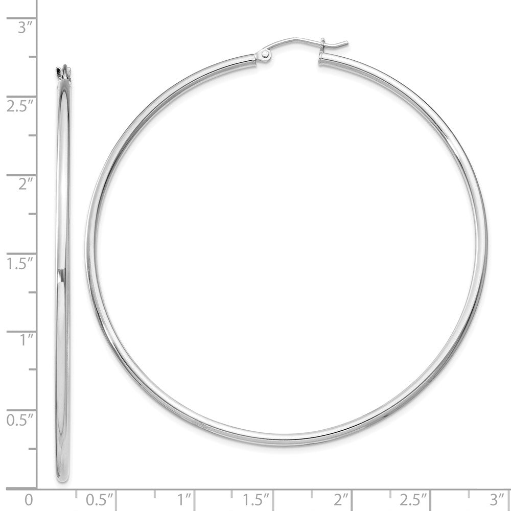 Rhodium-plated Sterling Silver 2mm Round Hoop Earrings