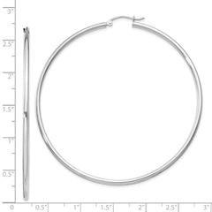 Rhodium-plated Sterling Silver 2mm Round Hoop Earrings