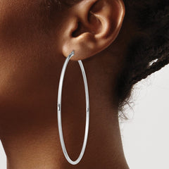 Rhodium-plated Sterling Silver 2mm Round Hoop Earrings