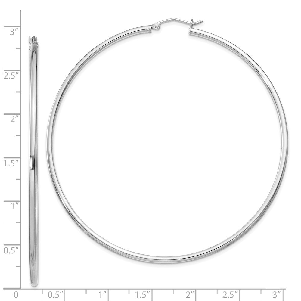 Rhodium-plated Sterling Silver 2mm Round Hoop Earrings