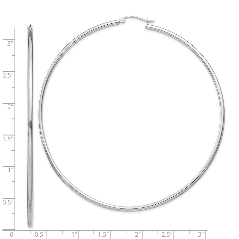 Rhodium-plated Sterling Silver 2mm Round Hoop Earrings
