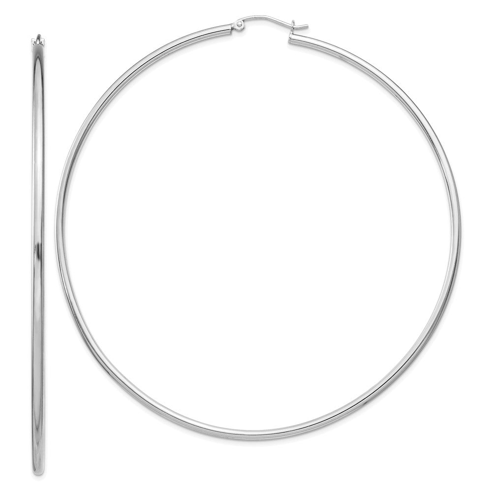 Rhodium-plated Sterling Silver 2mm Round Hoop Earrings