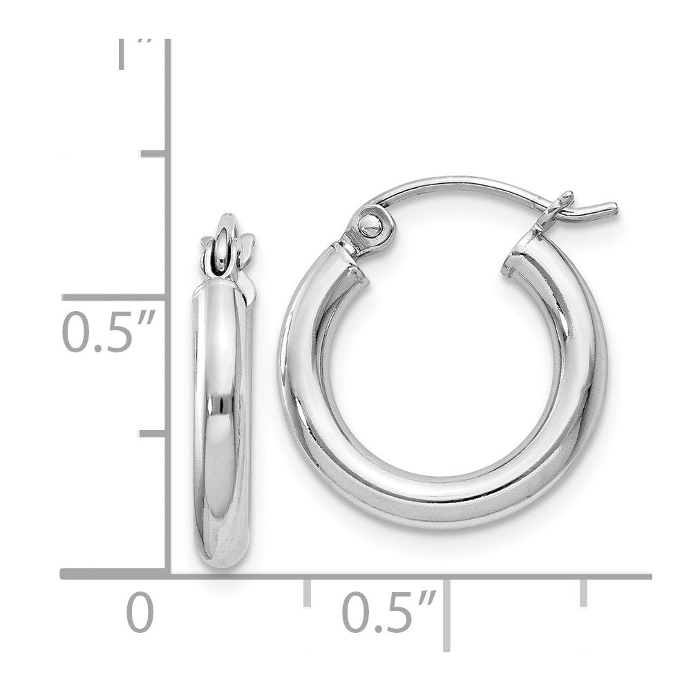 Rhodium-plated Sterling Silver 2.5mm Round Hoop Earrings