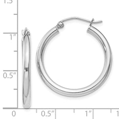 Rhodium-plated Sterling Silver 2.5mm Round Hoop Earrings